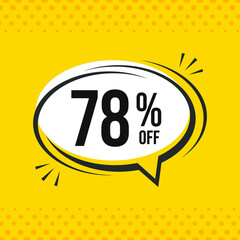 78% off. Discount vector emblem for sales, labels, promotions, offers, stickers, banners, tags and web stickers. New offer. Discount emblem in black and white colors on yellow background.