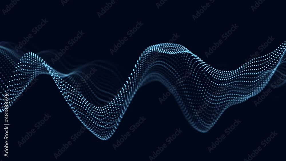 Aufkleber Abstract blue background of points. Falling cyber particles. Big data stream. Seamless loop. 3d rendering