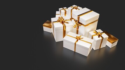 vivid holiday pile of present boxes on black backdrop, isolated - object 3D illustration