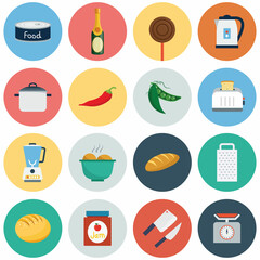 Online supermarket foods flat icons set of meat fish fruits and vegetables isolated illustration