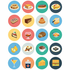 Online supermarket foods flat icons set of meat fish fruits and vegetables isolated illustration