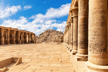 Philae Temple, colonnade of the forecourt, Aswan, Egypt - obrazy, fototapety, plakaty