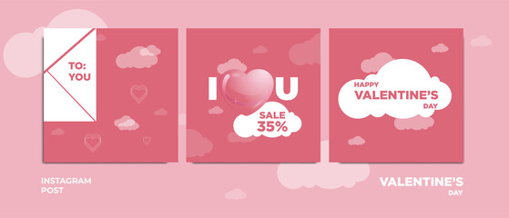 Fototapeta premium valentines design with square size as instagram post with valentines greetings and discounts.