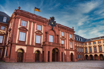 Mannheim University Entrance Building, view from low angle during a sunny day,, Castle, Germany