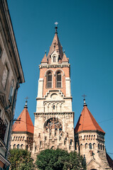 Fototapeta na wymiar Ancient gothic cathedral. Beautiful vertical photo. Chortkiv, Ukraine.