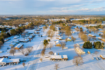 Panorama the aerial view of winter season a Boiling Springs small town of residential district at suburban development