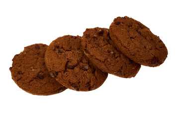 Cookies with cocoa and chocolate chips isolated on white background