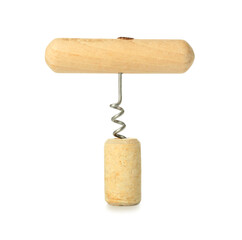 Wine cork and opener on white background