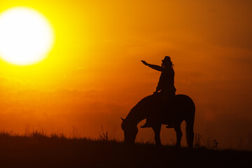 Fototapeta na wymiar silhouette of a woman riding a horse