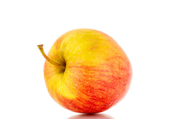 One red juicy apple, macro, isolated on white.