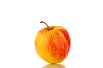 One red juicy apple, macro, isolated on white.