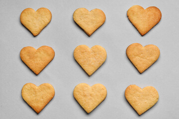 Tasty heart shaped cookies on light background. Valentines Day celebration