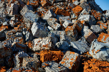 Scrap blocks prepared for export on the dock of the port of Bilbao