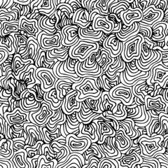 Vector seamless pattern. Abstract op art texture with bold monochrome wavy stripes. Creative background with distorted lines. Decorative black and white striped design with distortion effect.