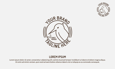 retro vintage bird logo illustration. line art bird logo