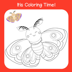 Coloring insect worksheet page. Educational printable coloring worksheet for children. Black and white vector illustration. Motor skills education.