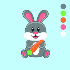 Fototapeta na wymiar Cute cartoon bunny with carrot vector illustration. Isolated animal vector. Flat cartoon style