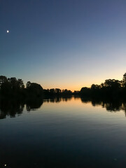 Peaceful Glassy River View at Twilight Evening