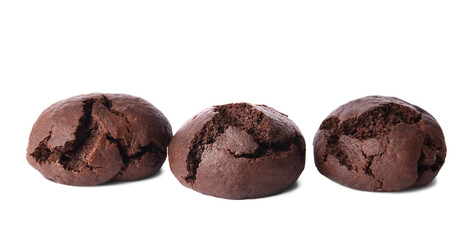 Tasty chocolate brownie cookies isolated on white background