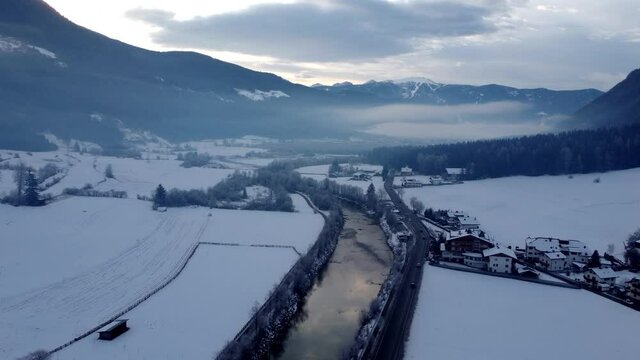 Winter on the plain of the Velle di Tures. South Tyrol.