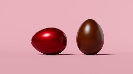 3D rendering, two cold eggs one in a red wrapper on a pink background, banner, space for text, wallpaper