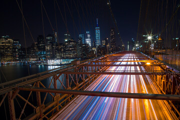 Fototapeta na wymiar Brooklyn Bridge Traffic at Night