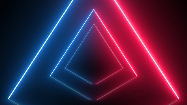 Abstract triangle geometric neon glowing lights line background © Unwind