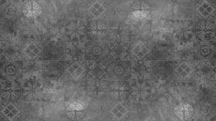 Gray grey worn concrete cement vintage retro geometric square mosaic motif tiles texture...