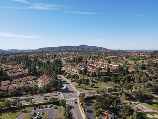  Aerial view over street with identical houses in the suburb of North San Diego, South California, USA. 