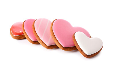 Tasty heart shaped cookies isolated on white background