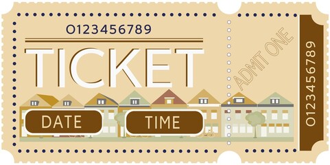 Classic vintage retro ticket for movies parties, cinema, theatre, circus and other events.