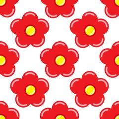 Red flower seamless pattern on the white background. Vector illustration. Wrapping paper.