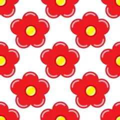 Stickers pour porte Rouge Modèle sans couture de fleur rouge sur fond blanc. Illustration vectorielle. Papier cadeau.