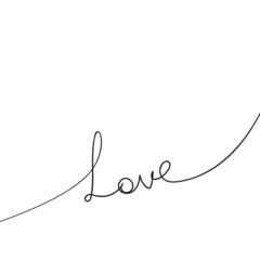 Love word continuous one line drawing, Calligraphy lettering free handwriting love, black and white minimalist graphics