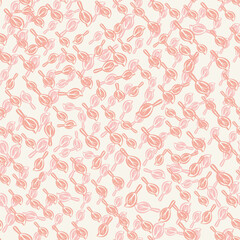 Ditsy modern abstract faux mono print scattered leaves background. Seamless vector pattern Simple imitation lino cut effect duotone pink white texture backdrop. Botanical repeat for summer, baby