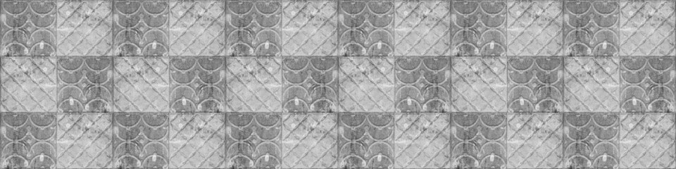 Fototapety  Gray grey vintage retro geometric square mosaic motif cement concrete tiles texture background banner panorama