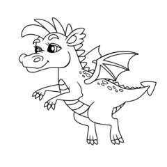 Flying dragon. Black and white vector illustration for coloring book