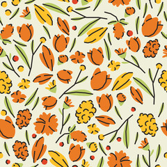 Seamless pattern with flowers. Vector background, print, design