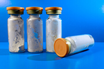 Medicine in vials. Vials with white powder. Medicines for injection