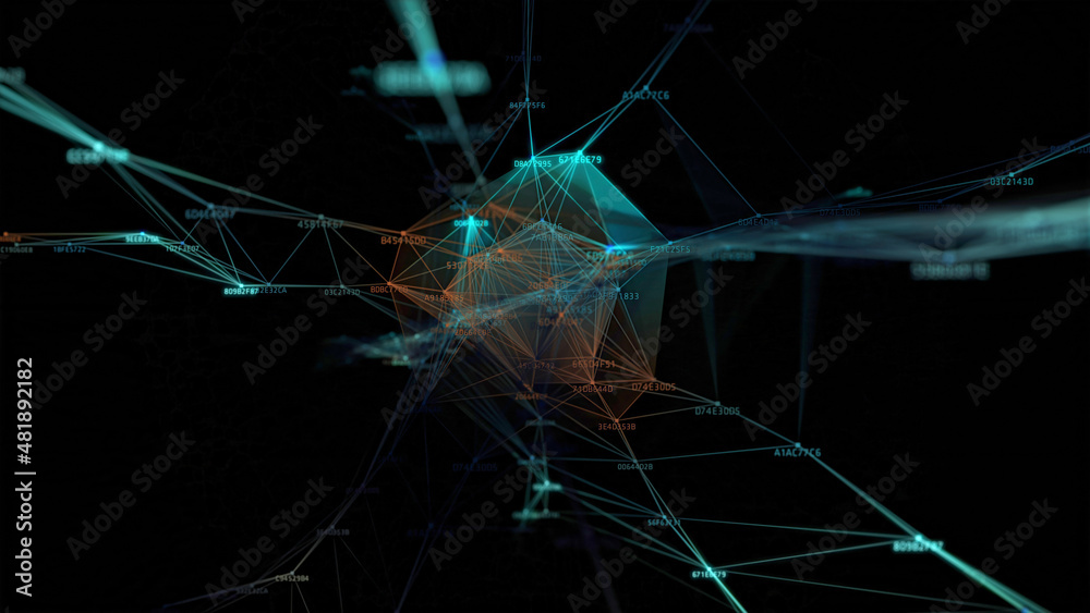 Poster block chain network and programming concept on technology background. blockchain , cryptocurrencies 