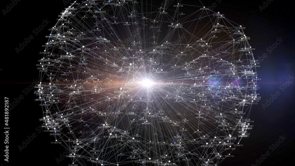 Poster blockchain technology and network theme, distributed register technology , block chain text and comp