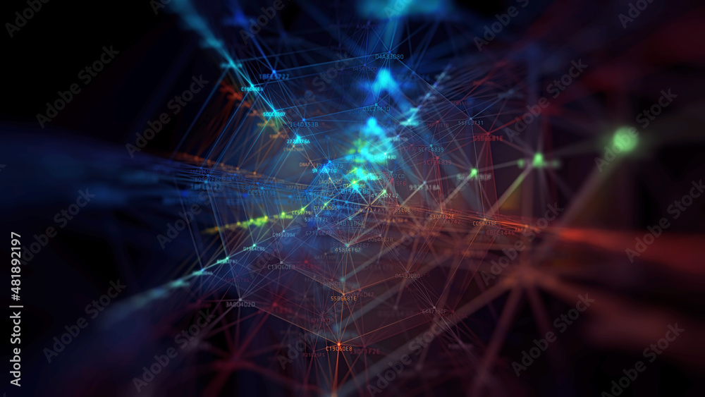 Poster block chain network and programming concept on technology background. blockchain , cryptocurrencies 