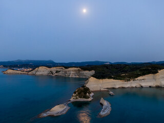 Full moon over Cape Drastis in North Corfu Greece