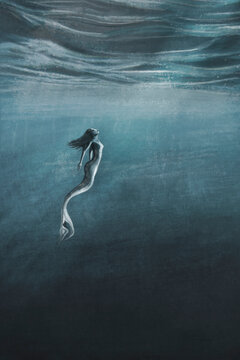 illustration with a charming swimming mermaid, symbol of feminity and beauty
