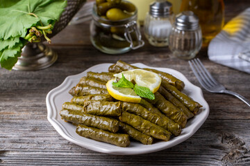 Turkish foods; stuffed leaves (yaprak sarma dolma)