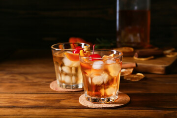 Glasses of tasty Old Fashioned Cocktail on table