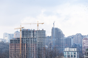 view of Kiev. Old residential buildings overlooking the city.