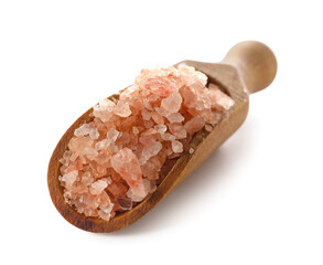 Scoop of iodized salt on white background