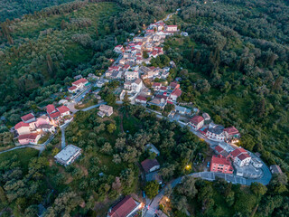 Fototapeta na wymiar Aerial drone view of beautiful village of drosato in north corfu greece