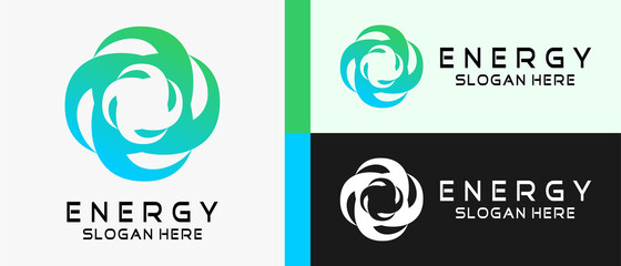 energy logo design template with creative abstract concept in rotating elements. premium vector logo illustration